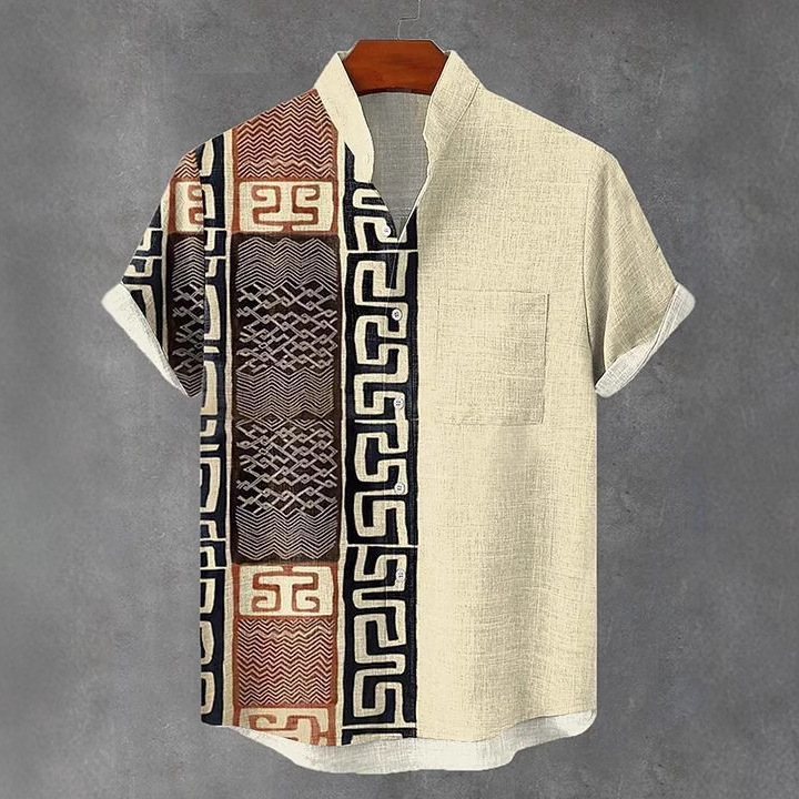 2025 Amazon Europa y América nueva moda transfronteriza casual todo fósforo cuello alto camisa de manga corta para hombre MB1