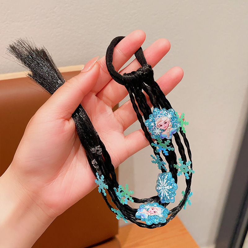 Princesa de nieve para niños peluca trenzada anillo de cabello de cola de caballo alta trenzada cabello de boxeo dulce y fresco trenzado