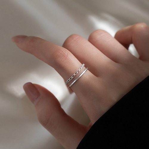 Double-layered ring for women, new trendy index finger ring, niche design ring