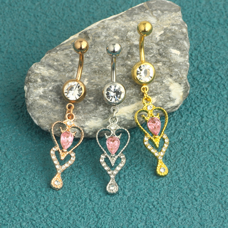 Stainless Steel Heart Belly Button Ring Dangle Navel Piercing Jewelry Rose Gold detail image 7