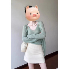 针织绿色女秋季2025新款一整套ootd穿搭减龄高级感针织衫两件套