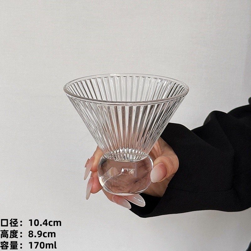 高颜值条纹设计冰美式咖啡杯玻璃杯法式中古香槟杯高级冰淇淋杯子|undefined
