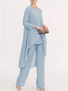 2025 Cross-Border New European and American Chiffon Bridal Pants Suit 3-Piece Wedding Formal Wear