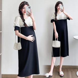 Real shot summer new knitted color matching mid-length dress