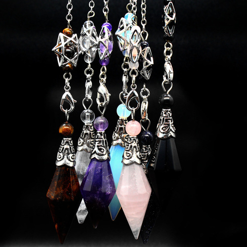 Foreign trade jewelry wholesale natural stone double-pointed rhombus cut surface pendulum dream catcher six-pointed star pendant spiritual hammer