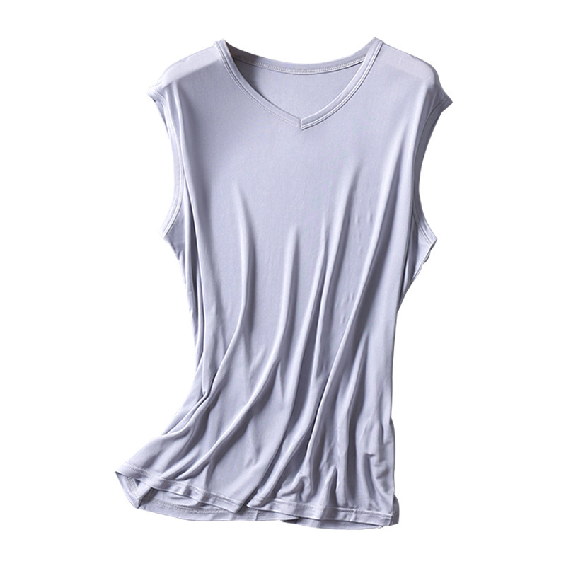 New Men's Knitted Silk V-neck Wide Shoulder Vest Solid Color Mulberry Silk Base Shirt Sports Casual Shirt Undershirt New Men's Knitted Silk V-neck Wide Shoulder Vest Solid Color Mulberry Silk Base Shirt Sports Casual Shirt Undershirt