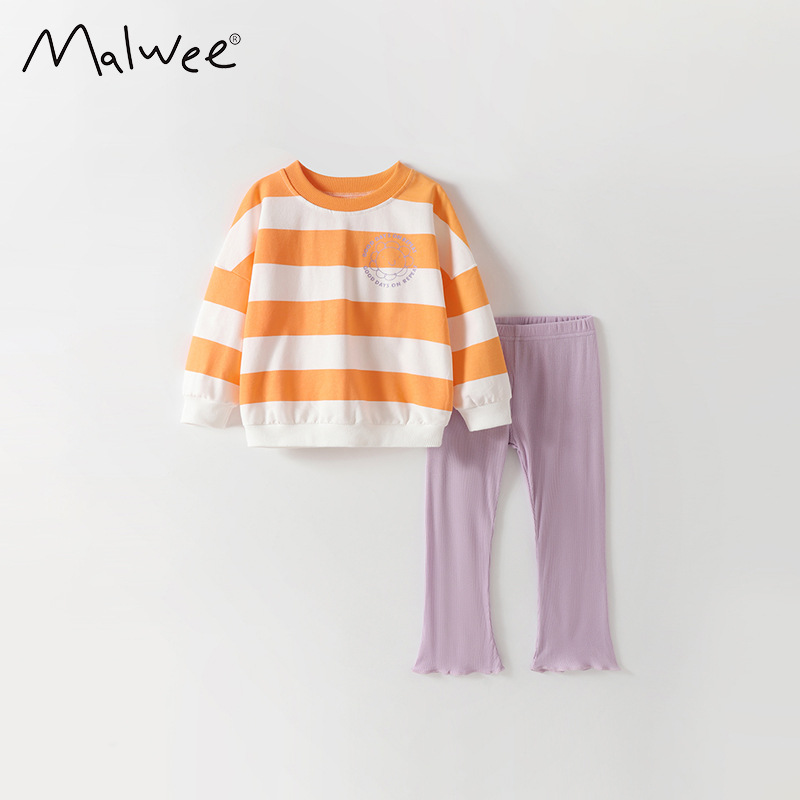 Malwee transfronterizo juego de niñas otoño y invierno nuevo estilo europeo y americano para niños de mediano edad, niñas de estilo extranjero, cuello redondo, manga larga, dos piezas