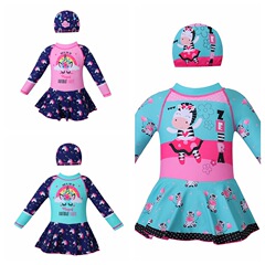 Middle and large children's swimming long-sleeved swimsuit children's swimsuit Korean cute princess baby girl hot spring girl one-piece skirt style