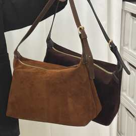 秋冬韩版复古绒面简约腋下饺子包 简约通勤鹿皮绒单肩手提斜挎包