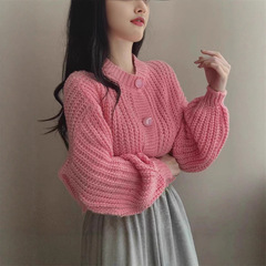 ルーズセータージャケット婦人服 2025 新しいショートレイジースタイルレトロヘビーニットカーディガントップ秋と冬