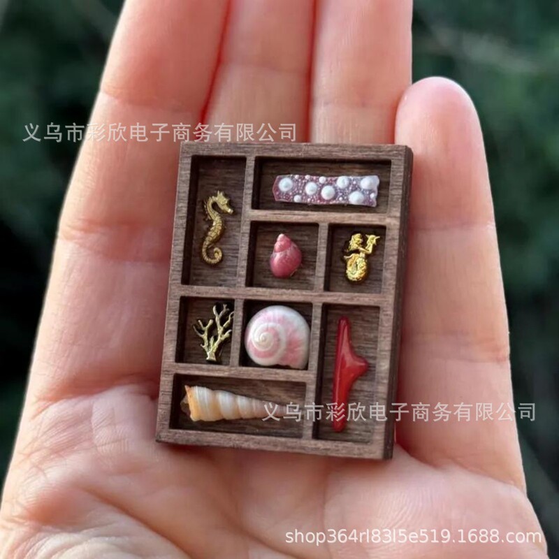 跨境微型木质珠宝收纳架桌面饰品展示架收藏贝壳标本爱好者小摆件|undefined