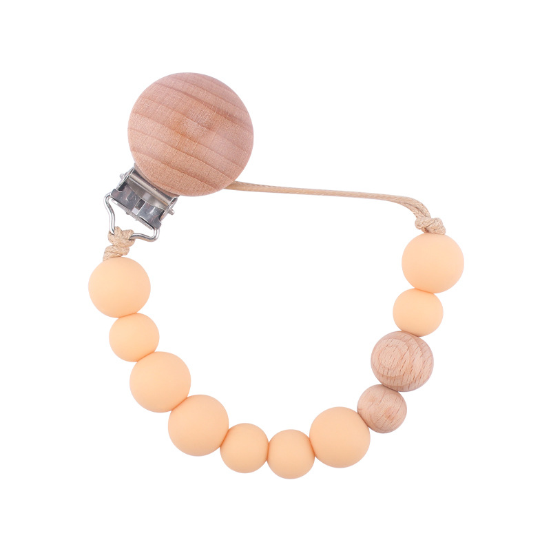 Suministros para bebés calmante clip de chupete de haya cuentas de silicona para bebés mordedura Cadena de chupete cadena anti-caída Nuevo Amazon