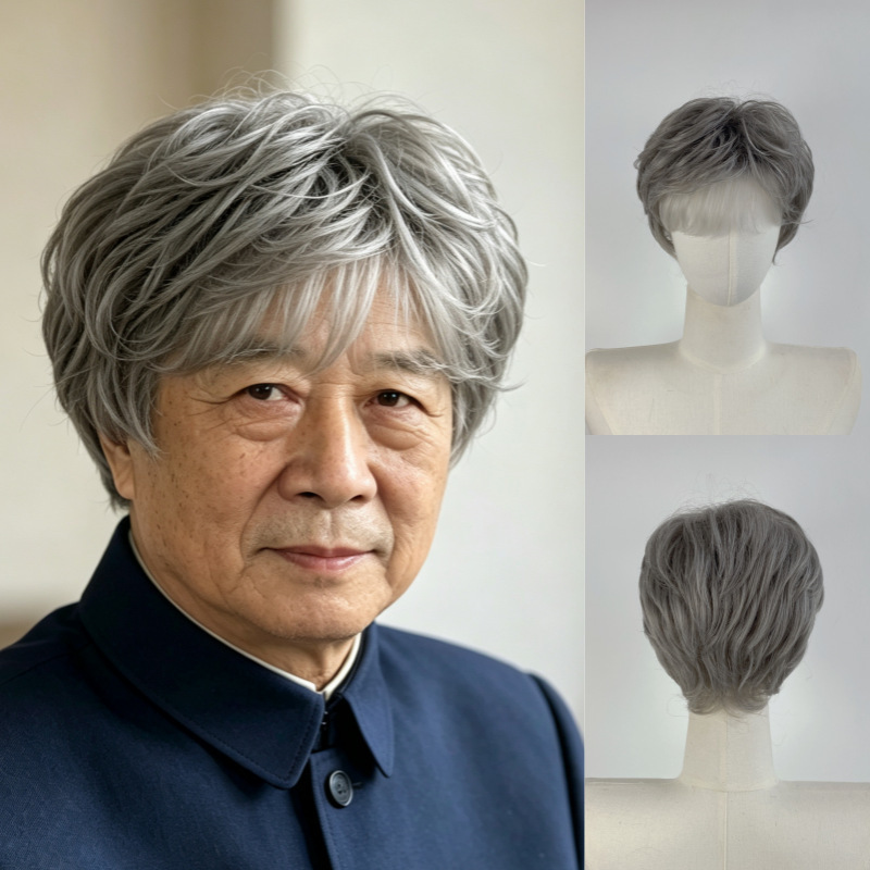 TikTok and Kuaishou trending: gray and white short curly wigs for middle-aged and elderly men, matte silk rose net head cover, direct from the source TikTok and Kuaishou trending: gray and white short curly wigs for middle-aged and elderly men, matte silk rose net head cover, direct from the source