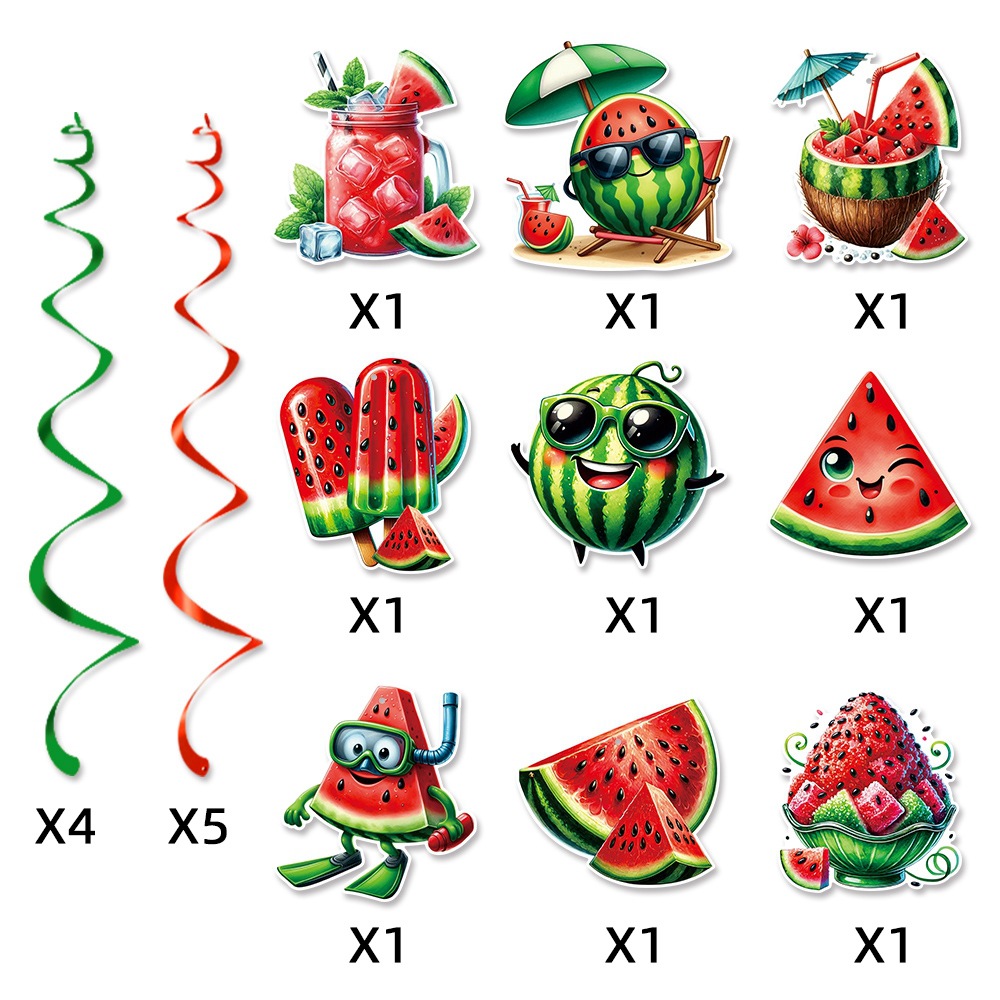 Nuevo estilo transfronterizo decoración de fiesta hawaiana bandera de tracción tema de sandía flor de tracción espiral verano playa decoración de playa