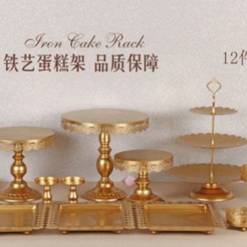 Estante de pastel europeo de hierro forjado conjunto de decoración de boda postres tienda de bocadillos estante de baile prop bandeja de pastel image 8
