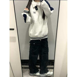 美式高街立领小扣拉链外套女2025年秋冬季新款小众设计感开衫上衣