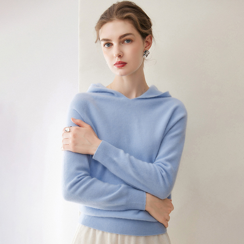 2026 Autumn/Winter New Style Cashmere Hooded Sweatshirt, 12-needle 100% Pure Cashmere Knitwear for Women