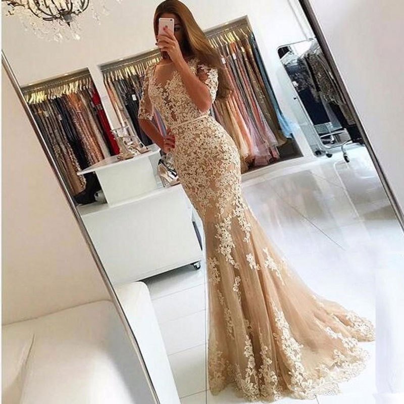 El Comercio exterior europeo y americano Amazon AliExpress desea vestido de noche de las mujeres sexy encaje de cola de pez vestido elegante de manga media image 5