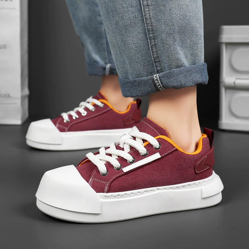 Мужские летние кеды из холщовой ткани, новые повседневные кроссовки 2025 года, молодежные низкие кеды на толстой подошве, модные универсальные трендовые туфли для мужчин