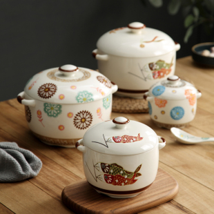 Japanese-style Hand-painted Ceramic Stew Pot with Lid Water-proof Stew Inner Pot Bird's Nest Steamed Egg Bowl Small Soup Pot Soup Pot Household Stew Pot
