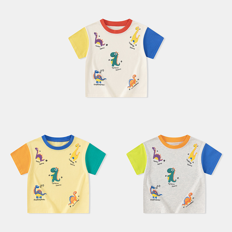 Betop ropa infantil transfronteriza 2025 verano nuevos niños coreanos camiseta de manga corta dinosaurio manga raglán superior al por mayor