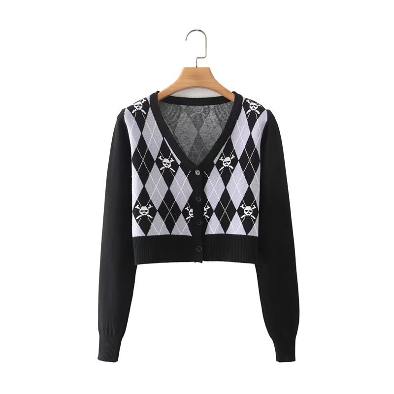 Argyle & Skull Pattern Cardigan NSXFL107100