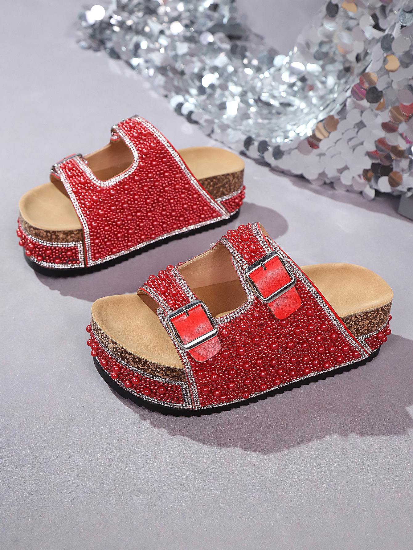 Sandales femme à strass et double boucle pour la plage_voghion.com