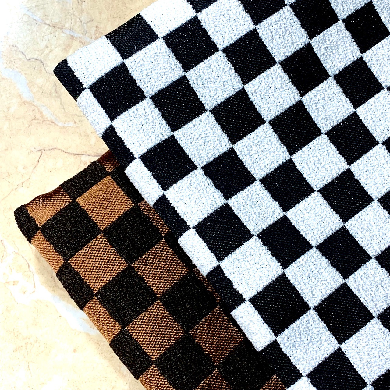 高端手袋箱包绒面提花面料 棋盘黑白格提花布