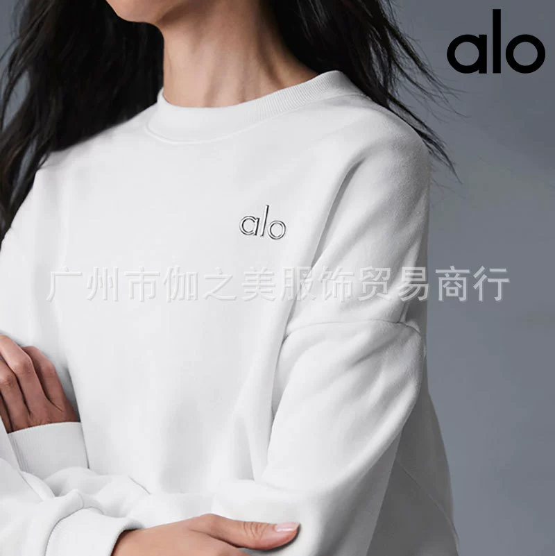 alo Yoga одежда, спортивный свитшот для отдыха, хлопковый с длинным рукавом, 3D, с рукавом, круглый воротник