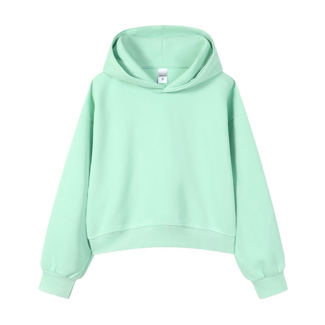 Marca de moda de color sólido con capuchón de plata, camiseta corta de hombro para mujeres otoño y invierno pesado 450g con camiseta con capuchón cálida y casual