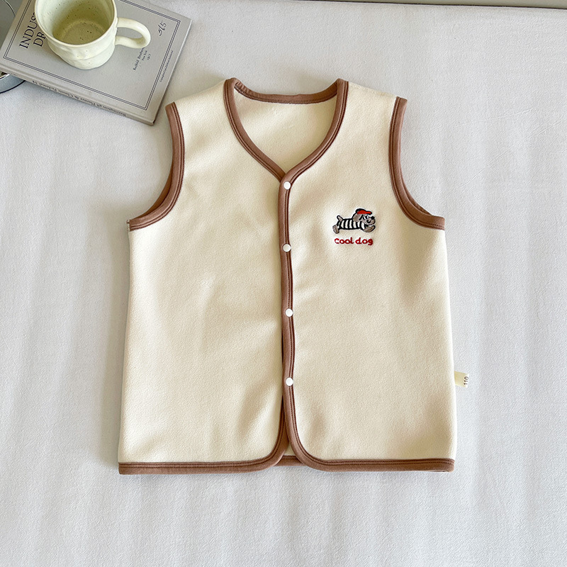 Wind Valley 2025 otoño y invierno nueva ropa infantil para niños coreanos versátiles perros bordados chalecos gruesos para niños y niñas