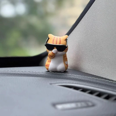 Figurines for Girls, Lucky – Car ornaments - worry-cat-glasses-comes-with-damage-free-adhesive-strips