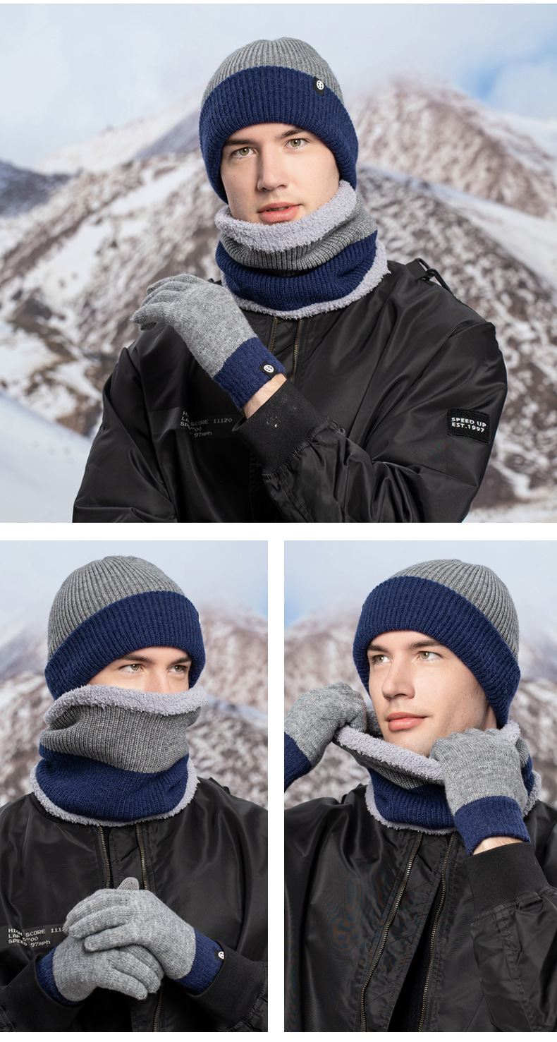 Conjunto de gorro cachecol e luvas em tricô para mulher reversível_voghion.com