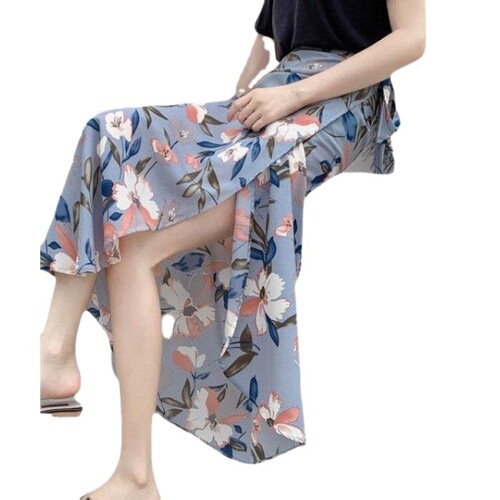 Summer floral half-length dress with new tie-dye chiffon one-piece wrap dress for vacation, sun protection, beach dress, slenderizing