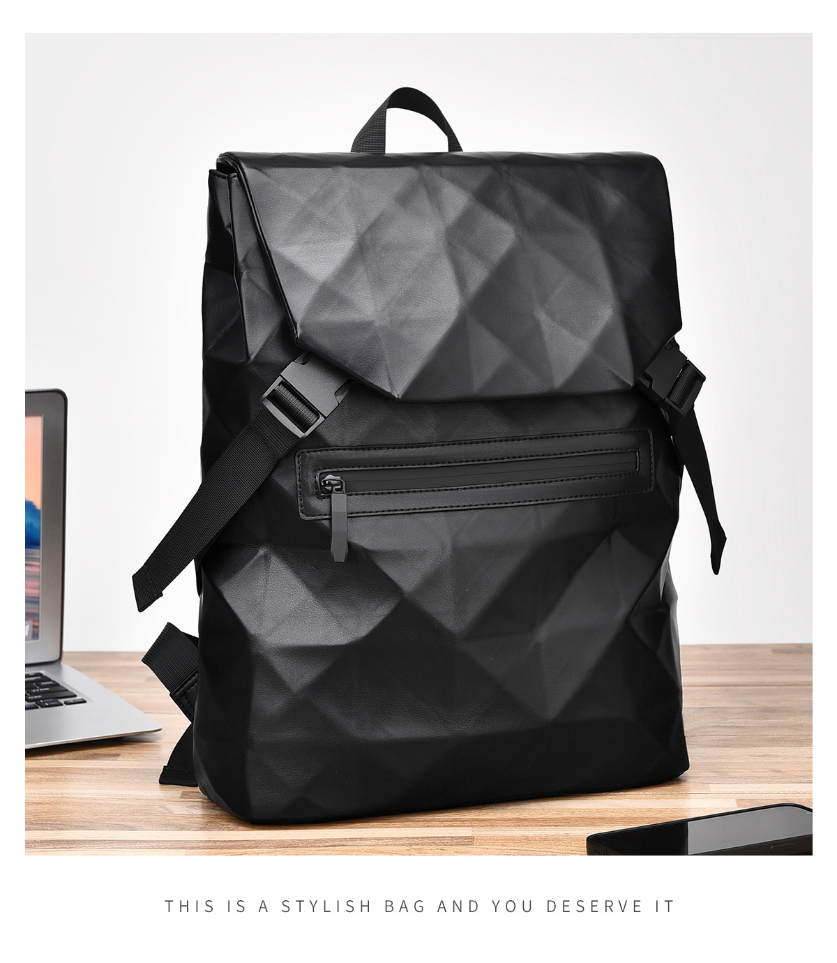 New diamond-shaped men's casual backpack, business commuting, large-capacity travel, fashionable computer bag, student schoolbag undefined