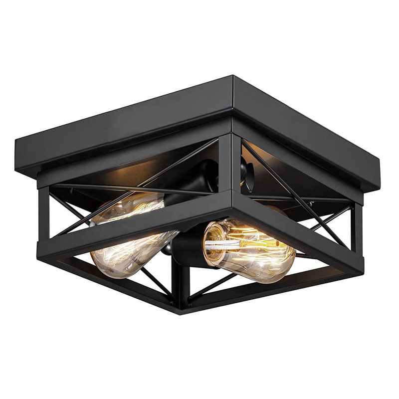 American Style Iron Diamond Ceiling Lamp Retro Industrial Style Farmhouse Bedroom Lamp Black Iron Wire Entrance Restaurant Aisle Lamp