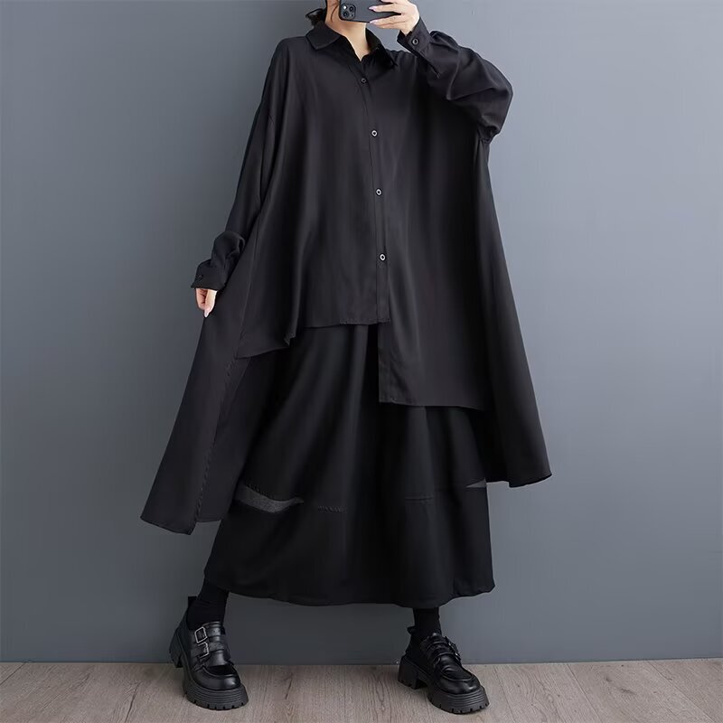 Large Size Design Lace Splicing Hollow Shirt Women's Summer Loose Slimming Mid-Length Personalized Irregular Top