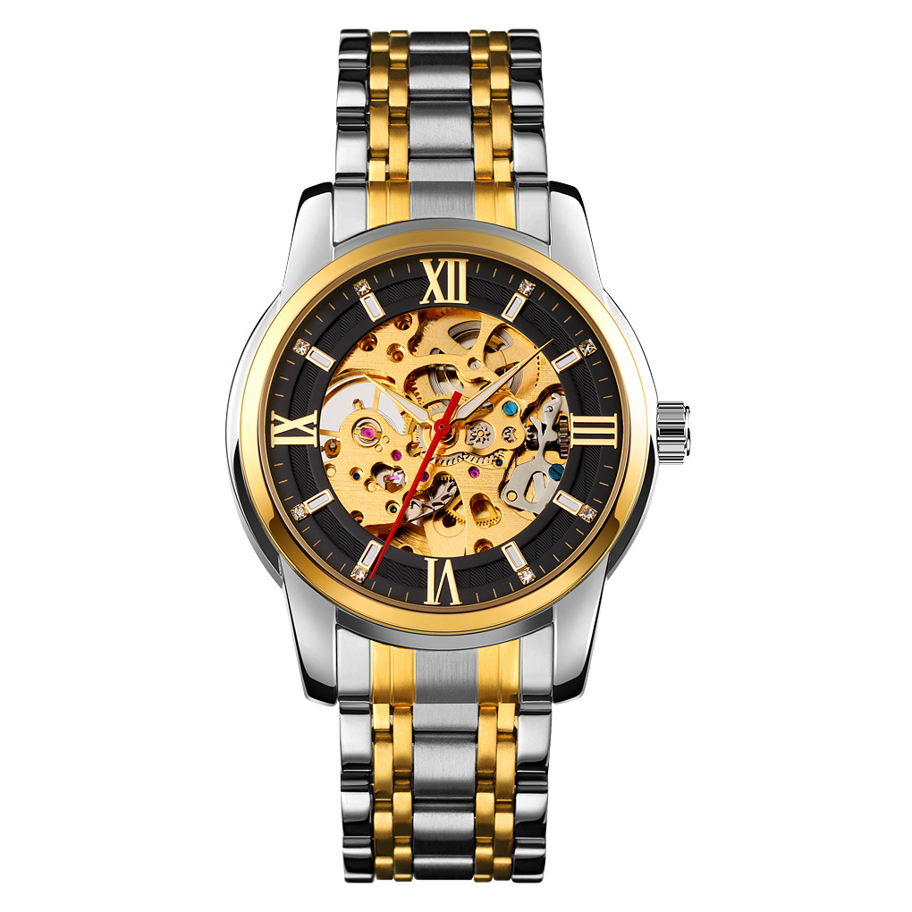 Momento de escala romana hueco reloj mecánico de acero impermeable reloj de hombre comercio exterior al por mayor personalizado transfronterizo