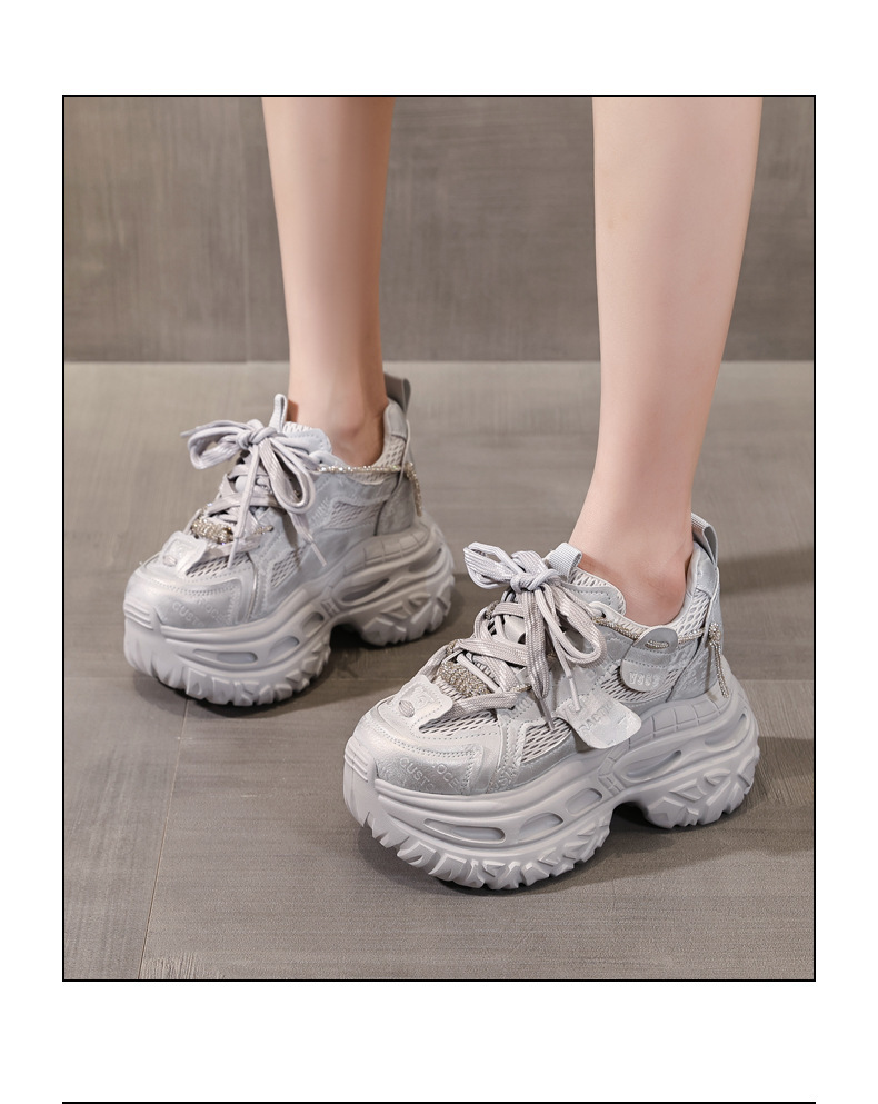 Giày sneaker nữ đế dày tăng chiều cao, lưới thoáng khí, phong cách thể thao — Tro thô chi tiết 15