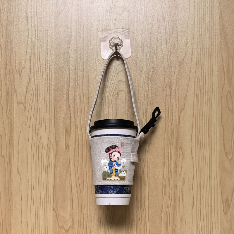 折叠带挂钩手摇帆布杯套奶茶咖啡饮料手拎便携礼品手提袋流行logo