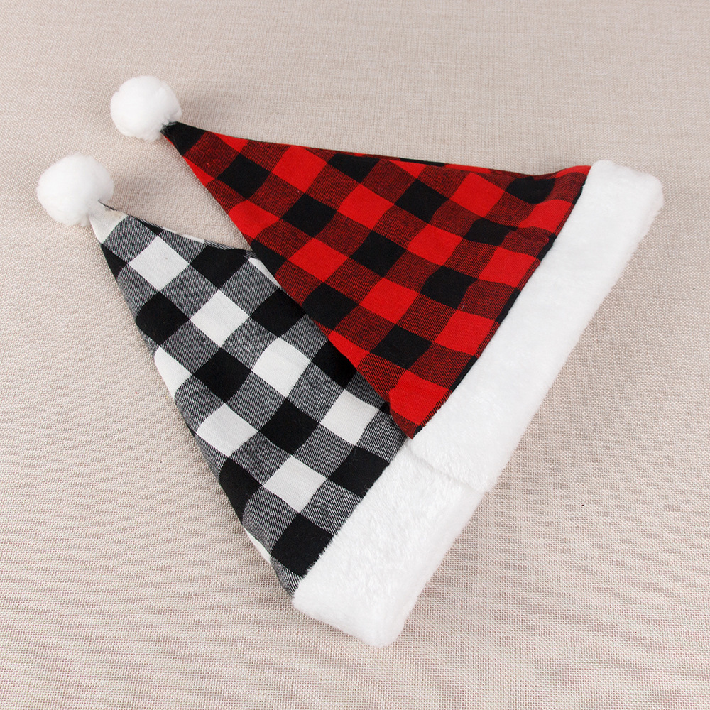 Christmas decorations Party Festive hat Red black and white plaid plaid Christmas hat_voghion.com