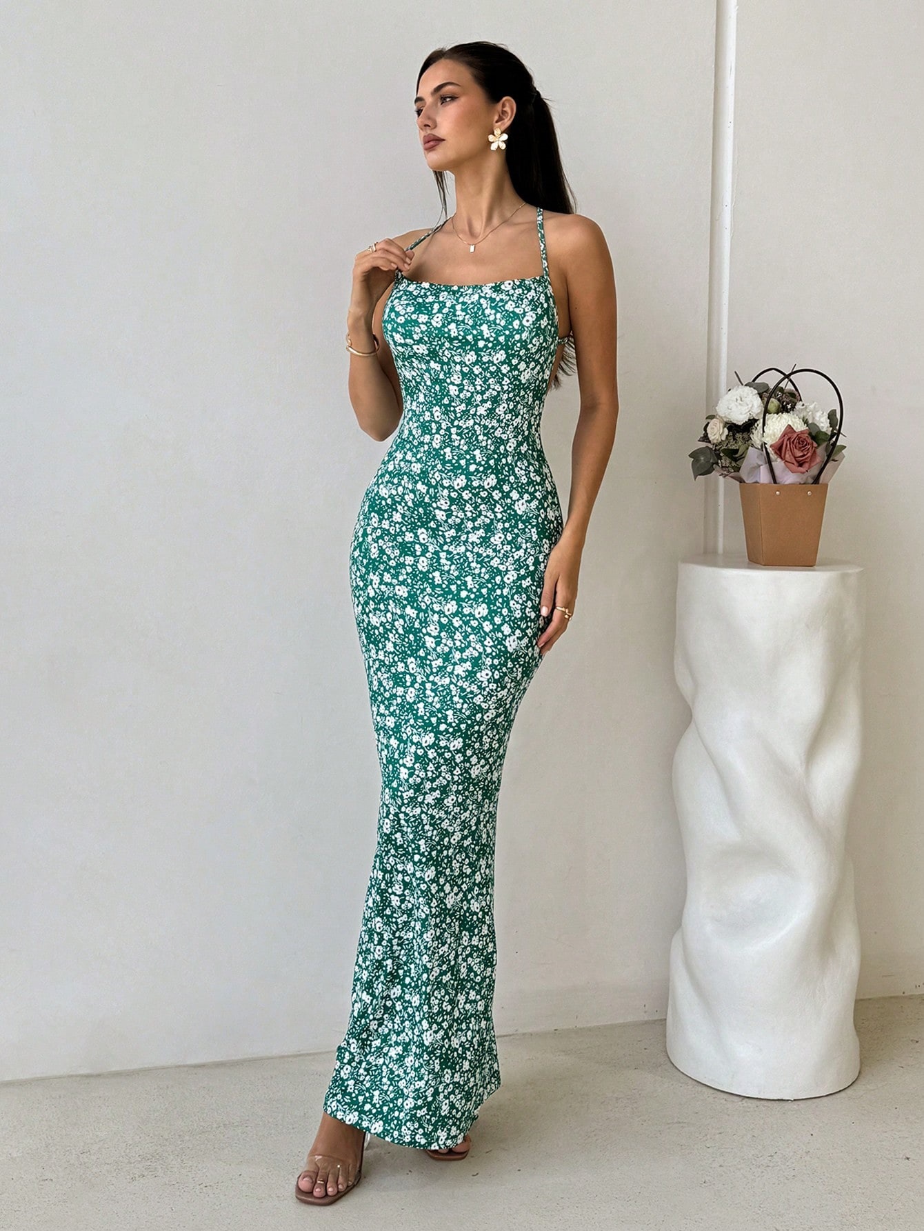 Summer Floral Maxi Dress Sexy Backless Fishtail Design Casual Perfect for Vacations and Music Festivals Wholesale