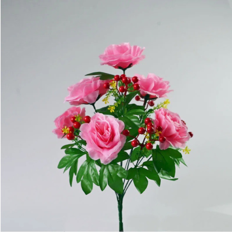 Simulación de rosas 12 cabezas 6 frutas de jaula para la mesa de comedor balcón flores falsas flores falsas decoración flores falsas