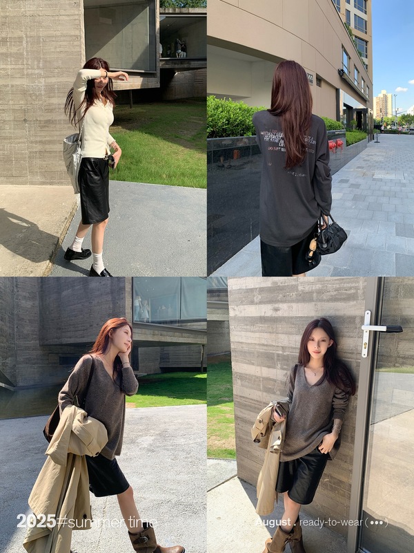SUNONEONE 宽松阔腿黑色休闲五分皮裤女早秋季新款直筒小个子短裤|undefined