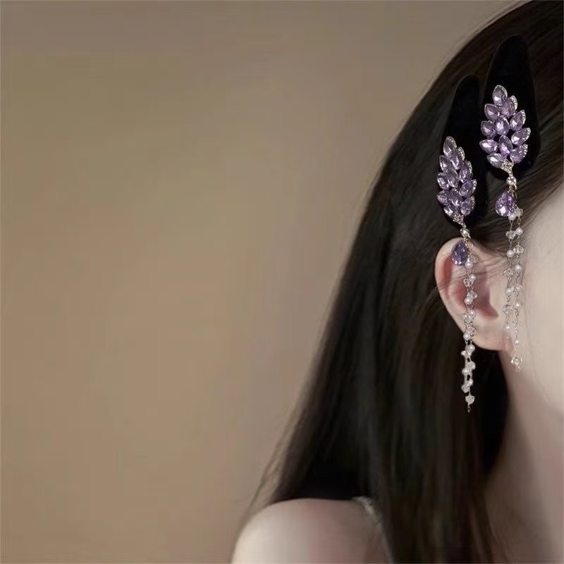 民族风治愈系闪钻珍珠名族风前额流苏边夹女个性刘海夹发卡发饰|undefined