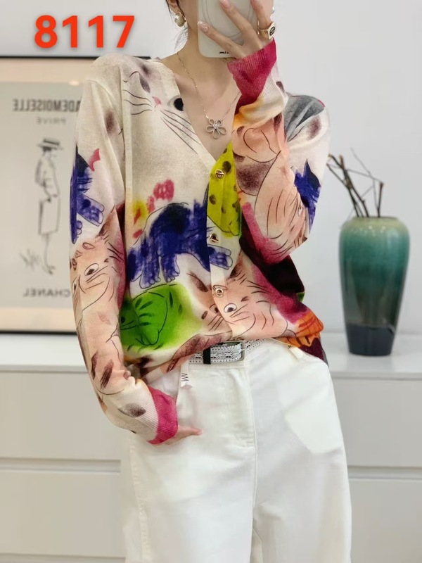 100%水溶羊毛针织衫女2025秋冬新款印花长袖羊毛衫开衫外搭毛衣女|undefined