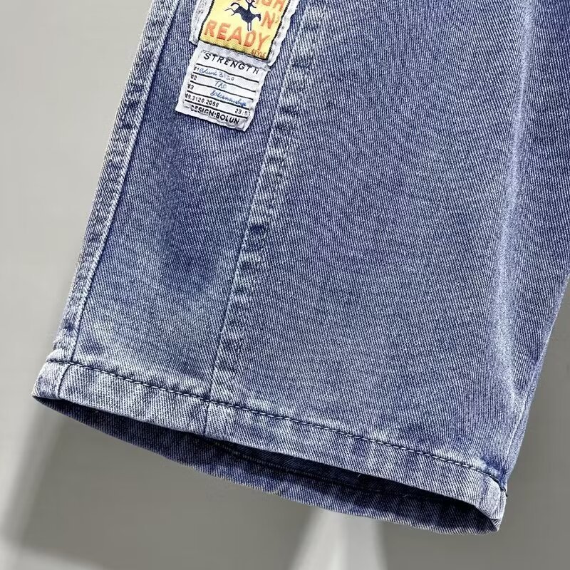 2024 nuevo estilo de verano nuevo estilo estilo de Hong Kong marca de moda simple degradado pantalones cortos de mezclilla casuales de pierna ancha pantalones de cinco puntos