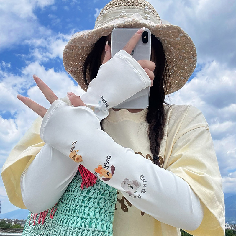 Protector solar manguito de hielo guantes ciclismo de verano manguito de hielo protector de brazo transpirable suelto cordón de dibujos animados manga de seda de hielo