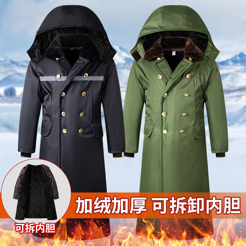 Winter army green cotton-padded coat men's and women's thickened fleece-lined over-the-knee labor protection cotton-padded jacket security cold storage cold-proof clothes northeast cotton-padded jacket