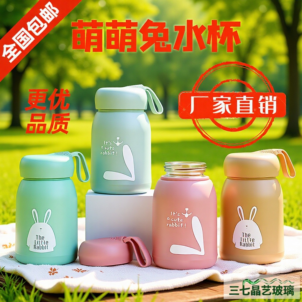 萌萌免玻璃水茶杯耐高温广告开业活动礼杯子过滤防爆便携保温杯